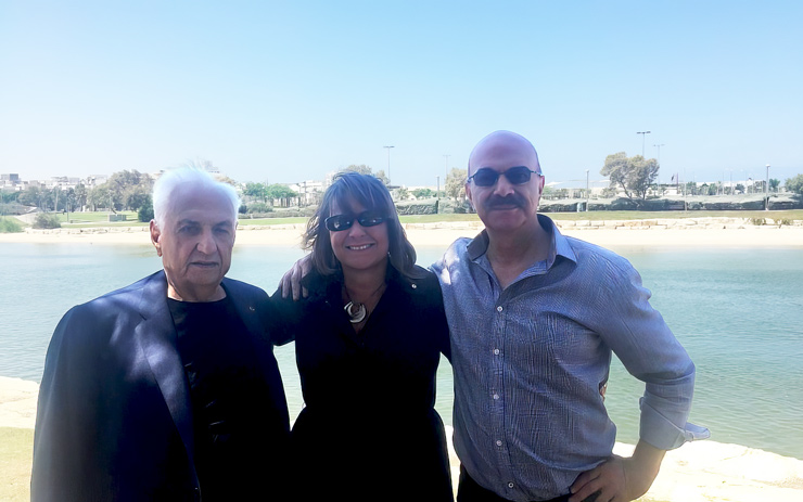 Architect Frank Gehry, left, with Gail Asper and Asper Foundation executive director Moe Levy in Israel, July 2016.