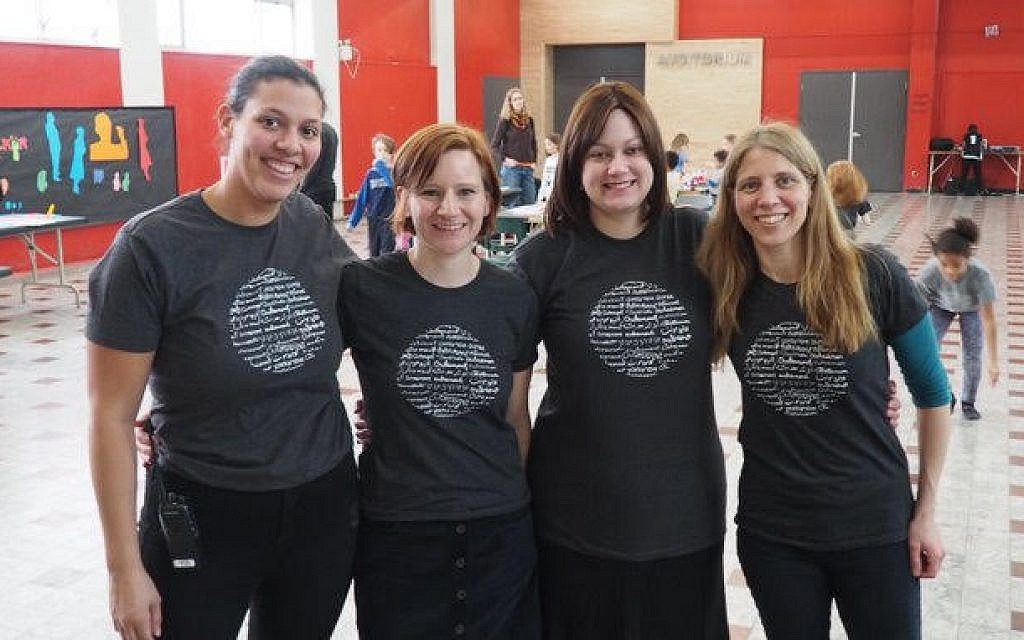 Mindy Pollak with constituents in a school gym. (Courtesy)