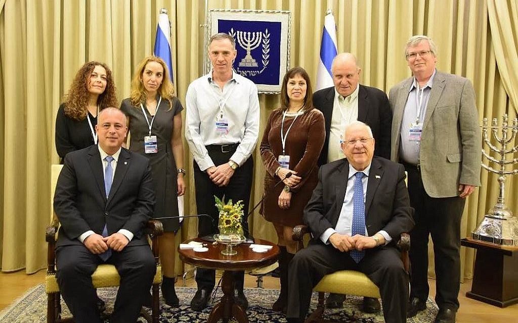 GIL conference organizers with President Rivlin and Deputy Speaker of the Knesset MK Yehiel Bar in 2017, at the Presidential Residence in Jerusalem. (Courtesy)