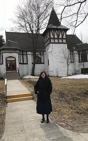 Mindy Pollak in front of the Outremont municipal building, April 2, 2018.