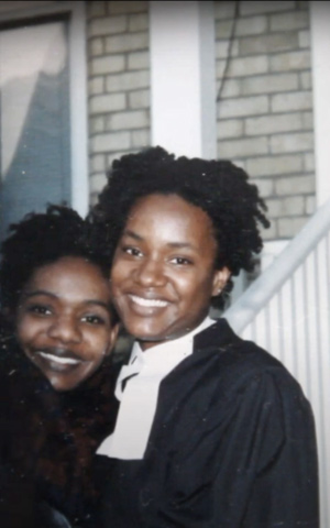 Annamie Paul, right, with her sister Ngozi Paul at the University of Ottawa in 1995. (Courtesy)