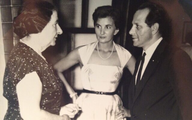 Israeli actress Noa Tishby’s grandparents Hilda and Hanan Yavor, with Golda Meir in this undated photo. Hanan Yavor was an Israeli diplomat. (Courtesy)