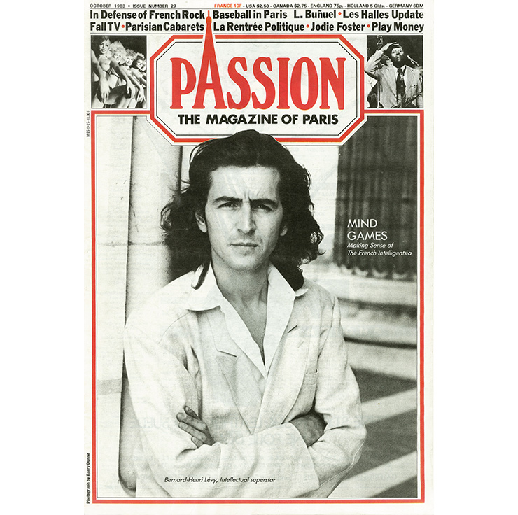 BHL on the cover of the Oct. 1983 issue of Paris Passion magazine for an article on French intellectuals.