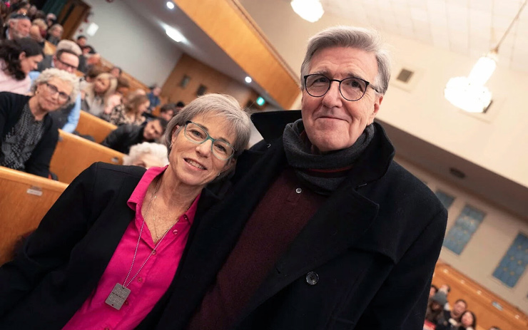 Pat Johnson and former British Columbia government minister Selina Robinson at Schara Tzedek synagogue in Vancouver, January 27, 2025. (Courtesy/ Silvester Law)