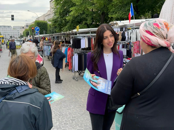 Shannon Seban on the election trail in the Paris suburb of Val de Marne, June 2024. (Courtesy)